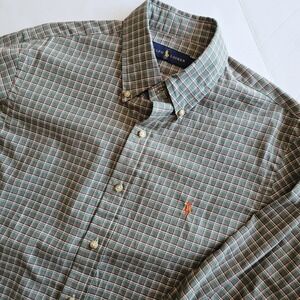 Ralph Lauren Button Down Shirt Mens M Green Plaid Long Sleeve Button Down Logo